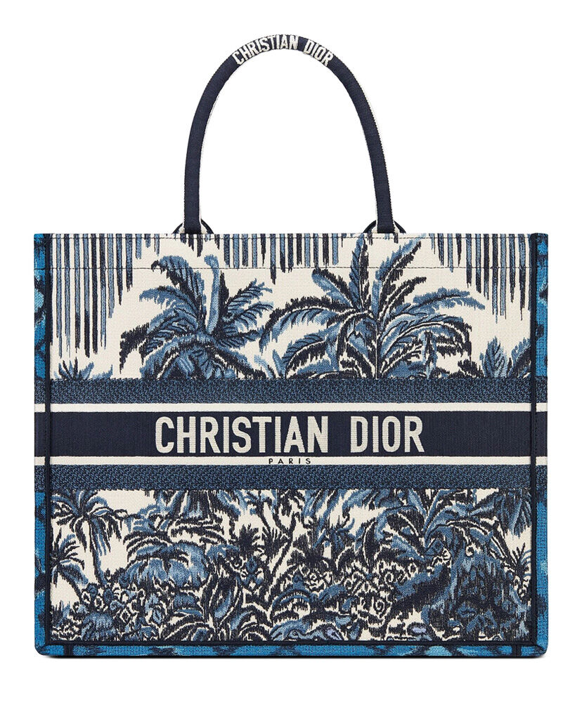 Christian Dior Book Tote Velvet Mizza Embroidery Canvas Dark Blue